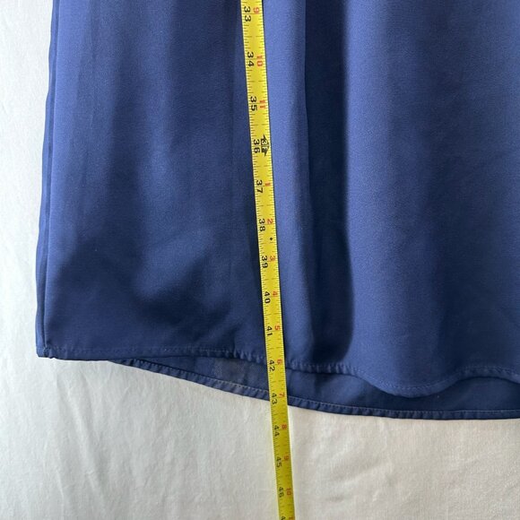 Elia Cher Midi Dress Sz L Pleated V-Neck Adjustable Crossback Strap Pleated Navy - Picture 9 of 14